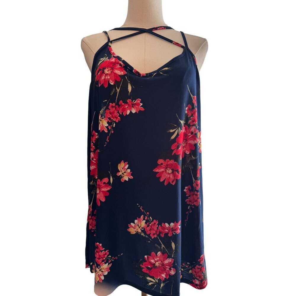 NWT Papermoon 2X Floral Print Sleeveless Tank Navy & Red - Picture 1 of 9